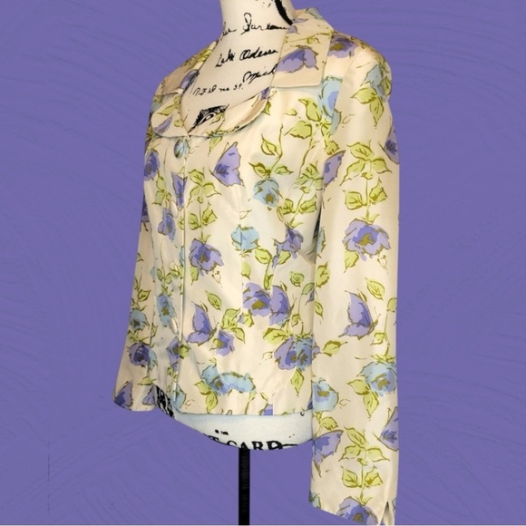Floral Silk Blazer Women’s Size 8 Jacket Long Sleeves Shoulder Pads Lightweight - Picture 8 of 11